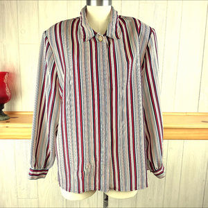 Red Green White Striped Gold Buttons Holiday Blous